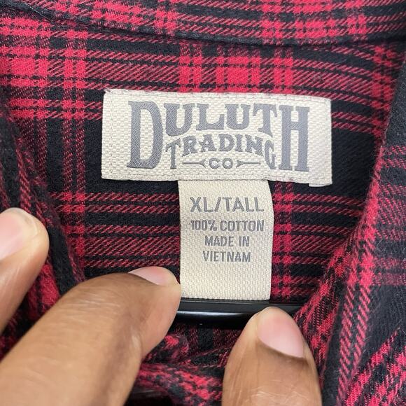 Duluth Trading Co Mens Button Down Plaid Flannel Shirt Sz XLT SL Red Lumberjack - Picture 4 of 7